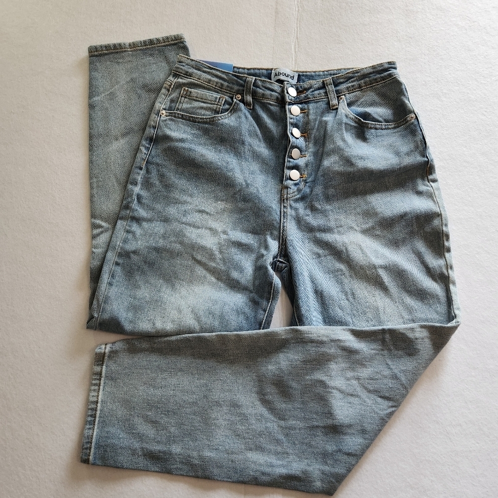Abound High Rise Button Fly Straight Leg Distressed Jeans Size 29